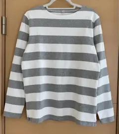 ボードネック ボーダー ロングスリーブ Tシャツ ユニクロ ホワイト×グレー