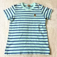 nn972 キッズ100 ミキハウス ボーダー柄半袖Tシャツ ロゴ刺繍 クマ 綿のサムネイル