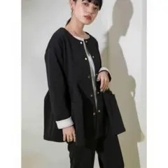 【美品】エイミーロウ　コクーンシルエットボンディングジャケット　ノーカラー　黒