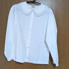 130サイズレース付きホワイト長袖シャツ