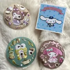 サンリオ 刺繍 缶バッジ 3個セット ➕シールおまけ付き