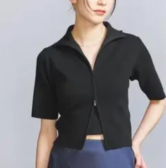 BEAUTY&YOUTH コットンブレンド リブ ジップ カーディガン