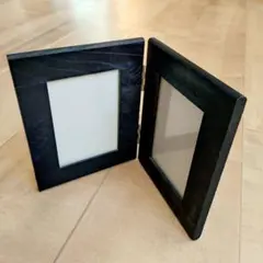 二つ折りフォトフレーム ブラック 木製 フォトスタンド ダブルフォトフレーム
