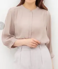 Honeys［GLACIER］＊バンドカラーブラウス＊ベージュ/ L