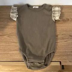 ペアマノンリブ編みロンパース 80 ブラウン