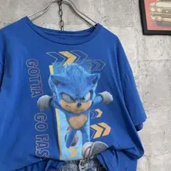 US古着/L ソニックザヘッジホッグ ゲーム セガ 青 半袖Tシャツ レア 映画