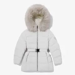 WIND PROTECTION セミロング丈フード付きダウンジャケット 白ダウン 