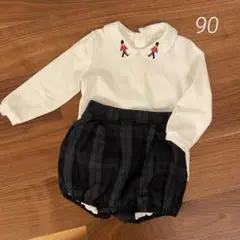 【Meillur】メイユール 90 長袖カットソーシャツ・チェックブルマセット