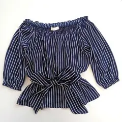 セシルマクビー　リボンブラウス　ネイビー　ストライプトップスM