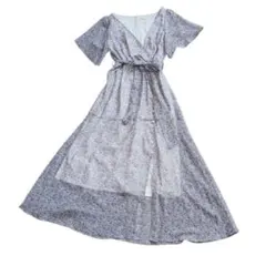 マーキュリーデュオ カシュクール 花 フレアスリーブ マキシ ワンピ リボン S