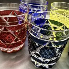 薩摩ガラス工芸作 島津薩摩切子 ロックグラス 4色セット