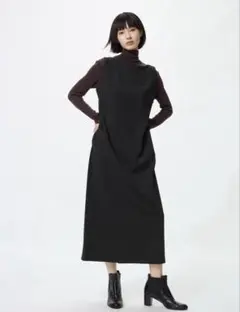 UNIQLO クレープジャージーワンピースノースリーブ　黒　ブラック　3XL
