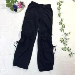 GU テックプルオンパンツ　サイドリボンカーゴパンツ　黒　M Y2K 韓国系