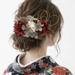 ドライフラワー髪飾り 赤グレーヘア飾り 結婚式 和装 成人式振袖 卒業式袴