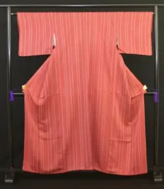 正絹】 紬 単衣 縦縞 よろけ縞 グラデーション シック モダン 粋 着物