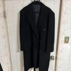 カシミヤ100% ロングコート ブラック ダブルコート メンズ 内側ネーム刺繍