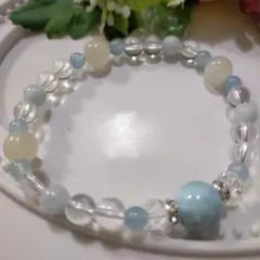 天然石ブレスレット　ラリマー　ムーンストーン　アクアマリン