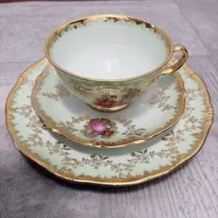 AK Limoges／リモージュ】金彩 金盛 手描き／皿「ピンクローズ