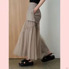 一度着用♡エレンディーク チュールレイヤードフレアスカート ベージュ 01 夏秋のサムネイル