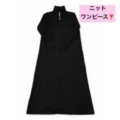 新品❣️セカンドルーツ 黒ニット ロングワンピース 綺麗 ハイネック Aライン