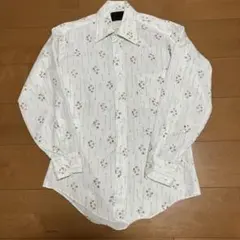 美品 70年代 Sears ポリエステル100%シャツ ホワイト 総柄 襟芯入りのサムネイル