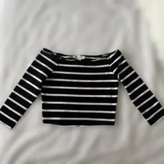 FOREVER 21 ボーダー柄 オフショル7分袖カットソー Sのサムネイル