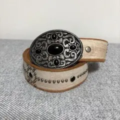 コンチョベルト　本革　スタッズ　ヴィンテージ　Y2K グランジ　シルバーバックル