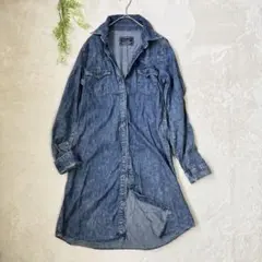 デニムシャツワンピース 長袖 インディゴ 薄手 羽織り ロング丈 春
