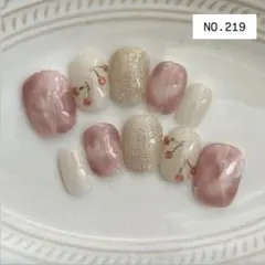 ネイルチップ　ベリーショート　さくらんぼ　ニュアンスネイル　ぷっくり　キラキラ