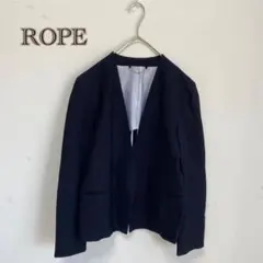 【ROPÉ/ロペ】ノーカラー　テーラードジャケット【38】ネイビー　日本製　紺