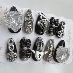 #174【現品】地雷系 量産 病み 痛ネイル 推し グレー ネイルチップ