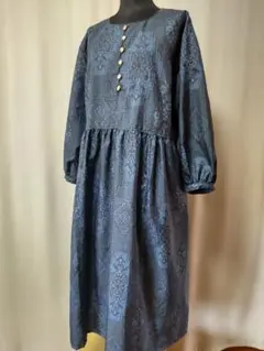 着物リメイク・ワンピース・大島紬・フリーサイズ