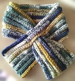 ポストカード毛糸の2本引き揃えミニマフラー、ハンドメイド