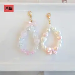 【No.129】たまごっち ビーズチャーム ストラップ パール調ピンクリボン