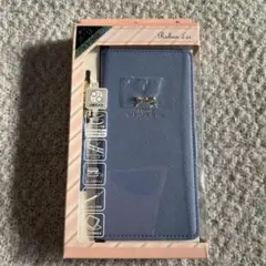 リボン付きブルー手帳型ケース