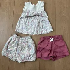 【petit main】花柄トップスとショートパンツ　3点セット　女の子　90