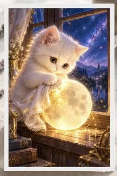 デジタルスピリチュアルアート 星降る窓辺の物語A 猫 月 ポストカード ねこ