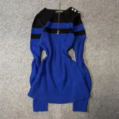 美品✨ラルフローレン 長袖 リブニット ボタン 青 黒 ボーダー y2k