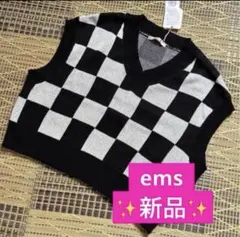 e m s イームス ニット セーター ベスト チェック柄 Ｖネック