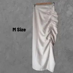 Mサイズ サイドギャザー ロングスカート　スリット入