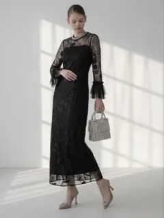 フラワーレースジュエルカラーIラインワンピースドレス結婚式二次会成人式パーティー