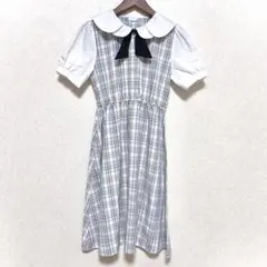 titty&Co. PETIT チェックワンピース 丸襟 リボン 半袖のサムネイル