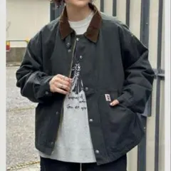 ダークグリーン 襟コーデュロイワークジャケット