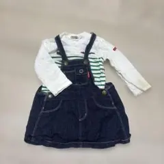 【大特価】デニムオーバーオールとストライプTシャツセット　90cm ミキハウス