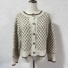 LOWRYS FARM/ベージュブラウン 編み込み 厚手ニットカーディガン F