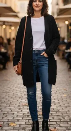 【未使用タグ付】グローバルワーク ロングニットカーディガン M ダークグレー