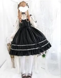 美品 ゴシックロリータ ゴスロリ ブラウス ワンピースセットMパニエヘッドアクセ