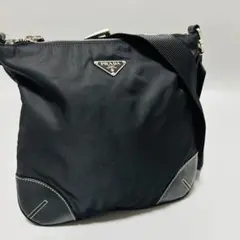 超美品PRADA プラダ 三角プレート クロスボディ ショルダーバッグ ブラック