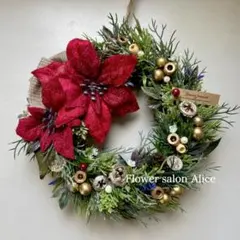 クリスマスリース　フラワー　造花　木の実　玄関　✴︎ナチュラルポインセチア✴︎