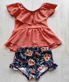 プティマイン 水着 110 女の子 セパレート フリル 花柄